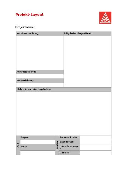 Projektdatenblatt beschreibbar